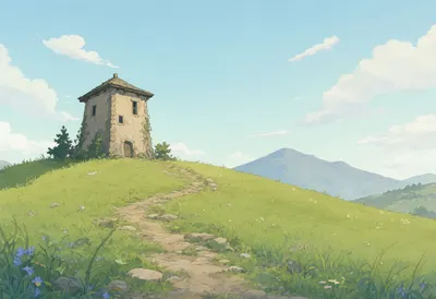 Wizard's Tower on a Green Hill (AI-generated)