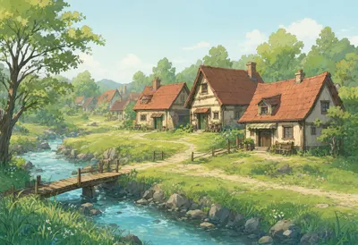Peaceful Medieval Fantasy Village (AI-generated)