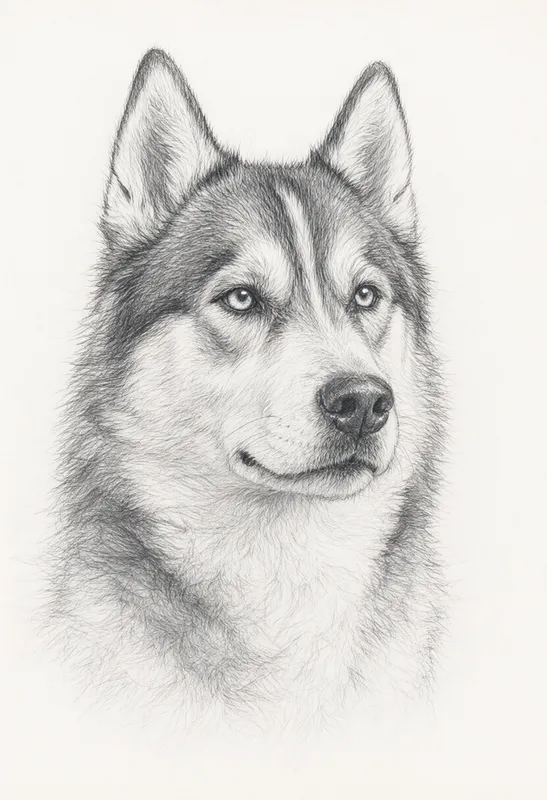 ภาพวาดดินสอสุนัขพันธุ์ไซบีเรียนฮัสกี้