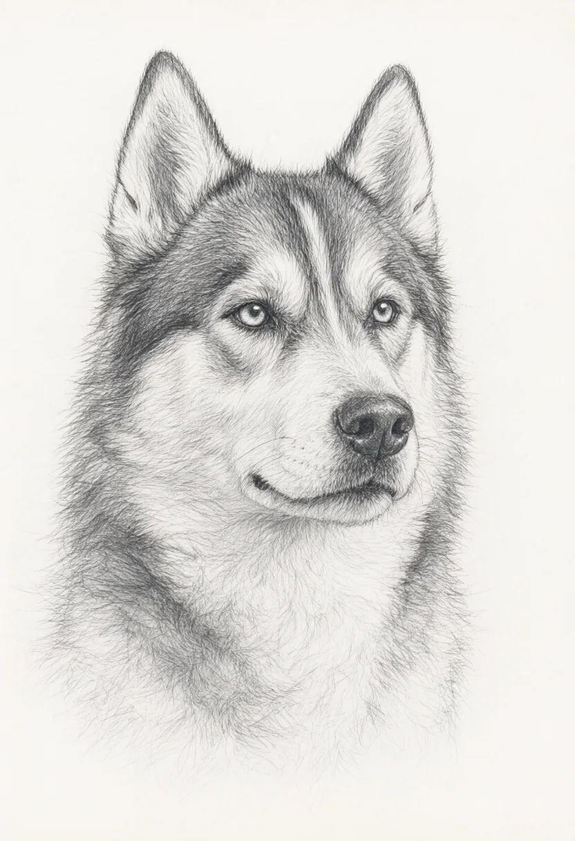 ภาพวาดดินสอสุนัขพันธุ์ไซบีเรียนฮัสกี้