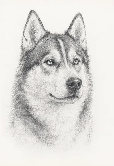 Siberian Husky Pencil Sketch Portrait (AI-generated)