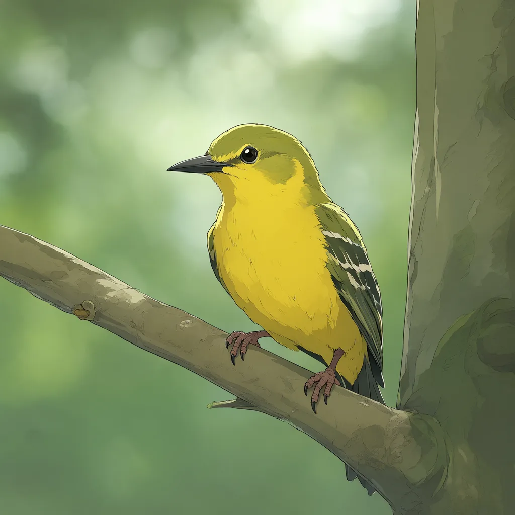 Yellow Songbird Perched on a Tree Branch