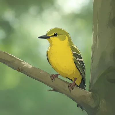 Yellow Songbird Perched on a Tree Branch (AI-generated)