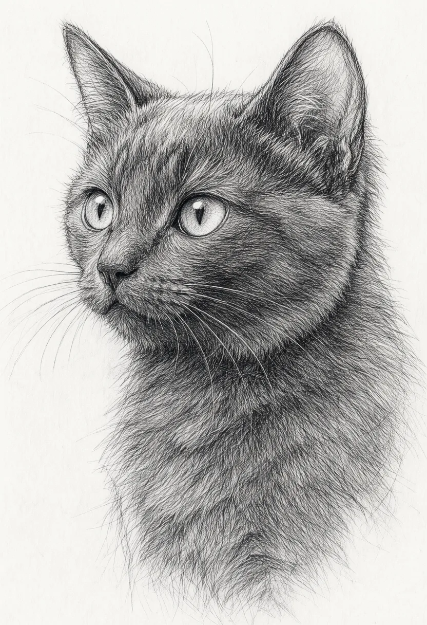 Realistic Cat Pencil Sketch Portrait