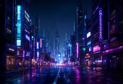 Neon Cyberpunk City Street at Night (AI-generated)