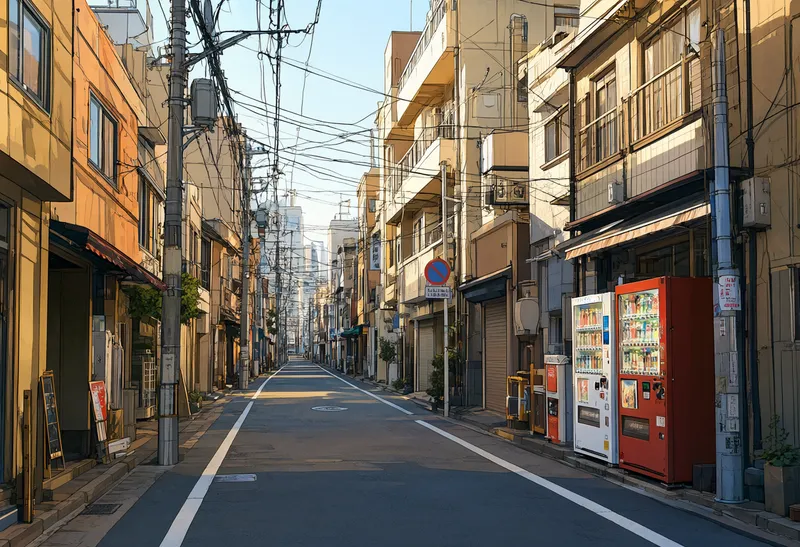 ถนนเมืองญี่ปุ่นแสนอบอุ่นในแสงยามบ่าย