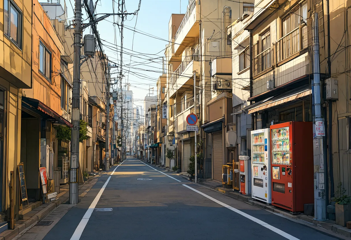 ถนนเมืองญี่ปุ่นแสนอบอุ่นในแสงยามบ่าย