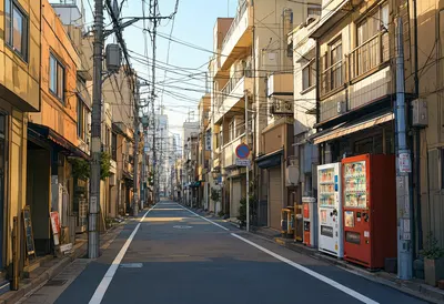 Cozy Japanese City Street in Warm Afternoon Light (AI-generated)