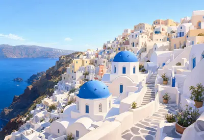 Santorini Inspired Greek Island Coastal Village (AI-generated)