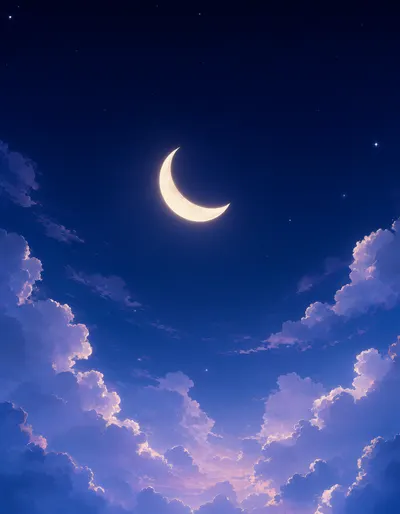 Dreamy Crescent Moon and Starry Night Mobile Wallpaper (AI-generated)