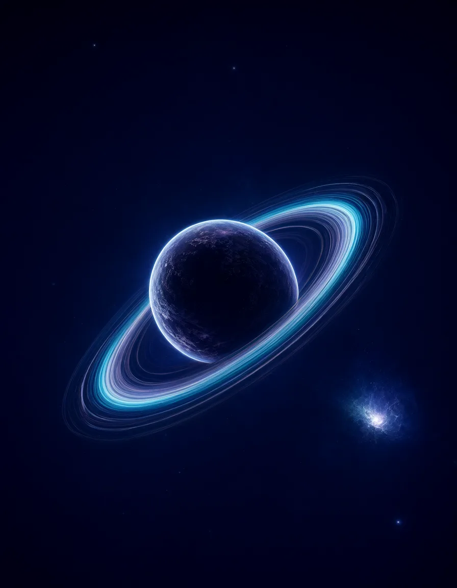 Cosmic Neon Ringed Planet Mobile Wallpaper