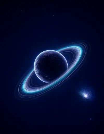 Cosmic Neon Ringed Planet Mobile Wallpaper (AI-generated)