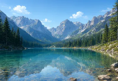 Alpine Mountain Lake with Clear Water Reflections (AI-generated)