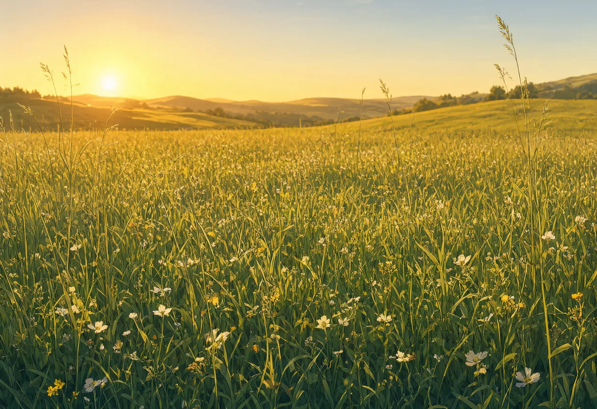 Golden Wildflower Meadow at Sunset