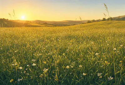 Golden Wildflower Meadow at Sunset (AI-generated)