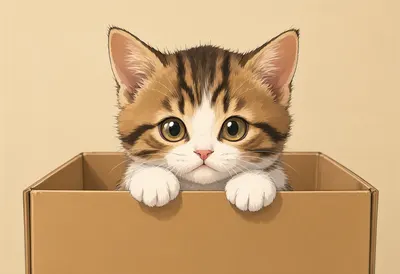 Tabby Kitten Peeking Out of a Cardboard Box (AI-generated)