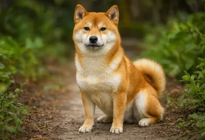 Orange Shiba Inu Dog in a Garden (AI-generated)