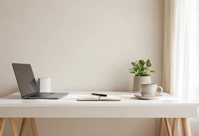 Minimalist Home Office Desk with Natural Light (AI-generated)