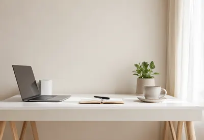 Minimalist Home Office Desk with Natural Light (AI-generated)