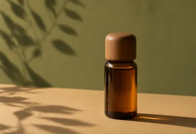 Amber Glass Cosmetic Bottle with Wooden Cap