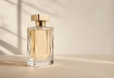 Clear Glass Perfume Bottle with Square Gold Cap