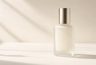 Minimal White Cosmetic Bottle with Gold Cap