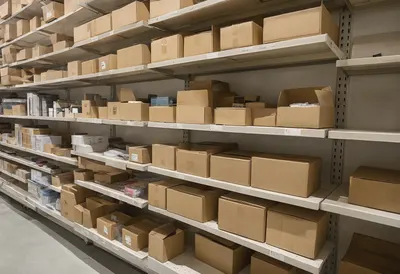 Cardboard Packages Stored on Warehouse Shelves (AI-generated)