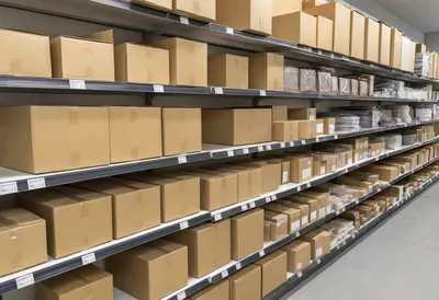 Cardboard Boxes Organized on Warehouse Shelves (AI-generated)