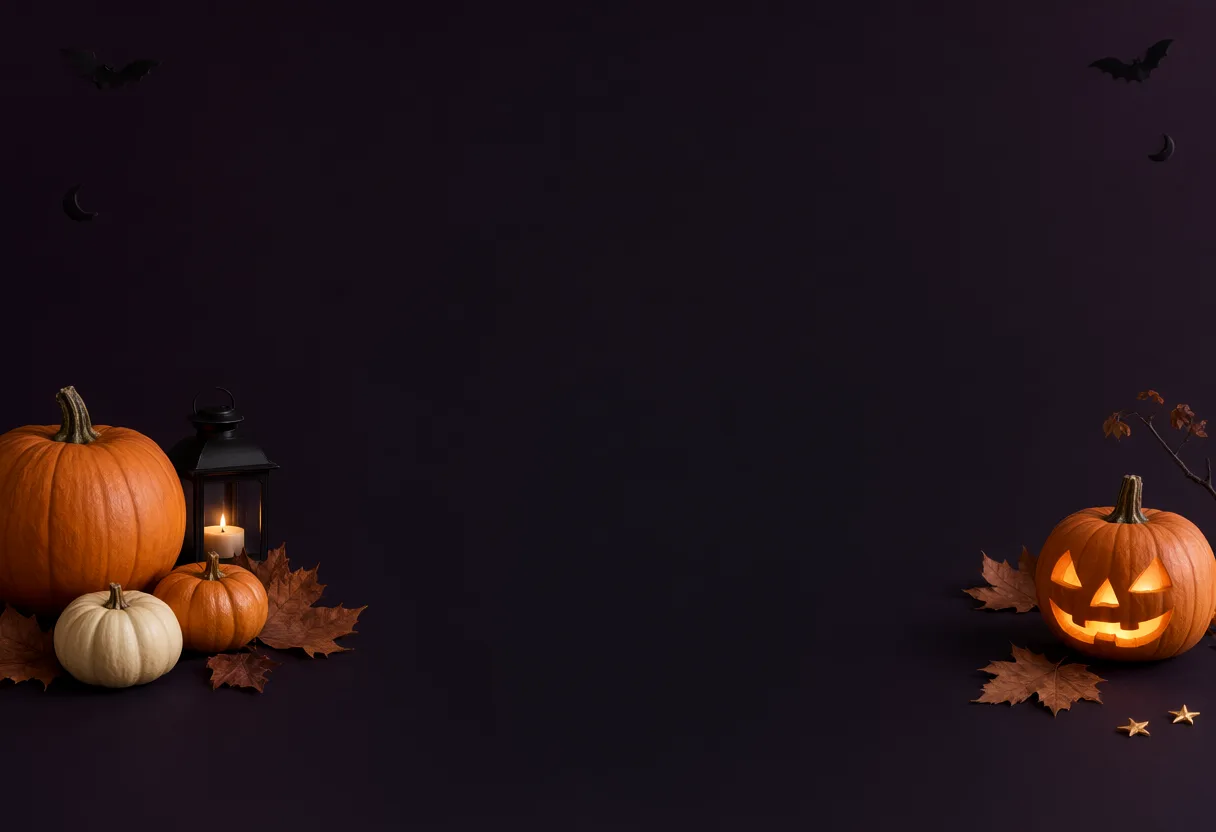 A collection of vintage Halloween poster illustrations featuring pumpkins, black cats, bats, haunted houses, and crescent moons. (AI-generated)