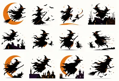 Flying Halloween Witch Silhouette Collection (AI-generated)