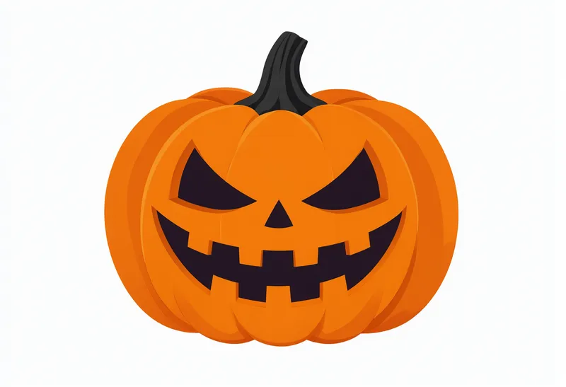 Cartoon orange jack-o'-lantern with sharp eyes and a mischievous grin on a white background. (AI-generated)