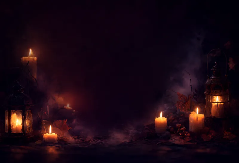 Black haunted house silhouette with glowing orange windows, bare trees, and bats against a large orange moon. (AI-generated)