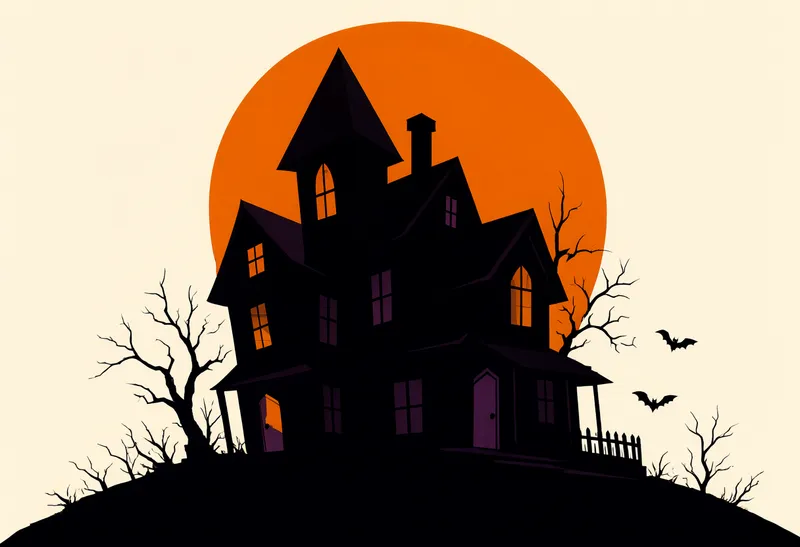 Retro Haunted House Silhouette 2 (AI-generated)