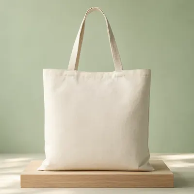 Minimalist Beige Canvas Tote Bag Product Mockup