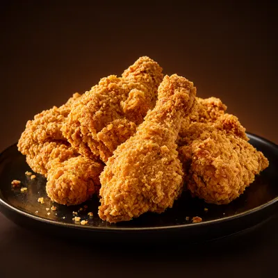 Golden Crispy Fried Chicken on Black Plate