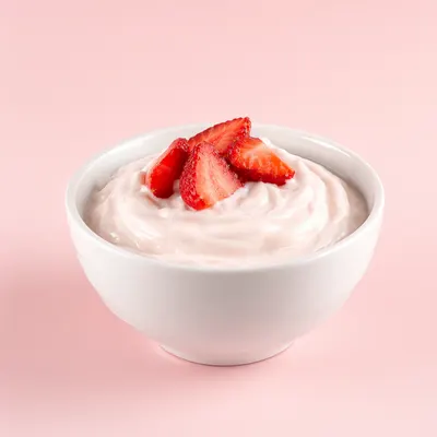 Creamy Strawberry Yogurt in a White Bowl
