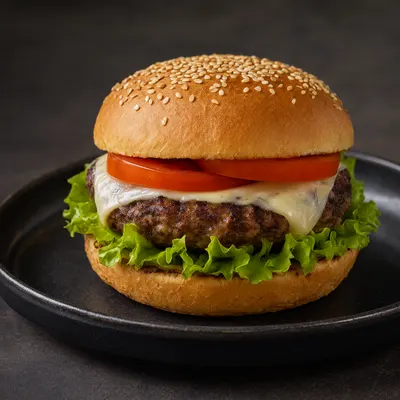 Classic Cheeseburger on a Black Plate