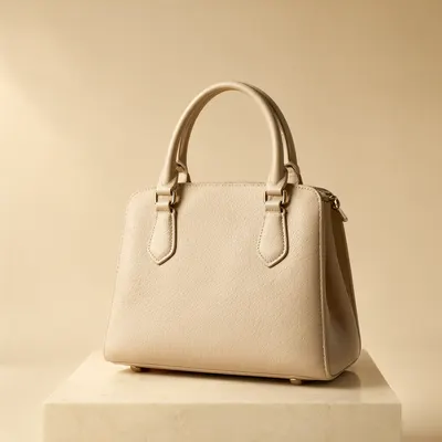 Elegant Beige Handbag on Minimal Stone Display