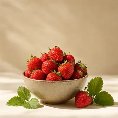 Fresh Red Strawberries in a Ceramic Bowl