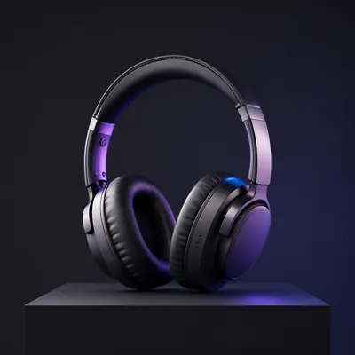 Black Wireless Headphones with Blue and Purple Lighting