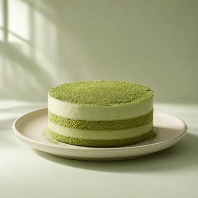 Matcha Layer Cake on a Ceramic Plate