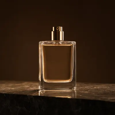 Minimalist Perfume Bottle on a Dark Stone Surface