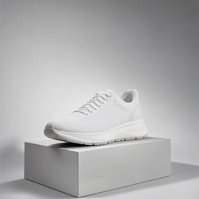 Minimalist White Sneaker on Gray Display Platform