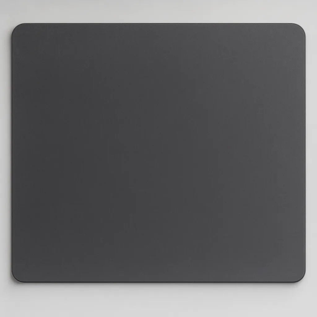 Plain dark gray square mouse pad with rounded corners viewed from above. (AI-generated)