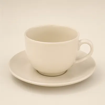 Minimal Cream Ceramic Cup and Saucer