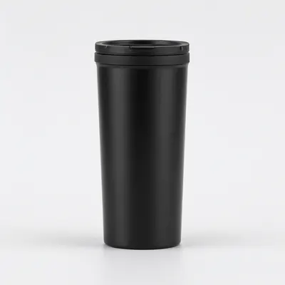 Minimal Black Reusable Coffee Cup with Lid