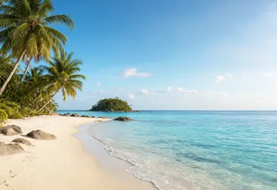Tropical Beach with Palm Trees and Clear Turquoise Water (AI-generated)