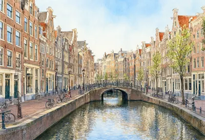 Historic European Canal with Stone Bridge (AI-generated)