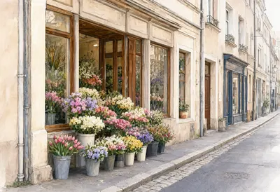 Charming Flower Shop on a European Street (AI-generated)