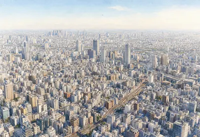 Expansive City Skyline and Urban Landscape in Watercolor (AI-generated)